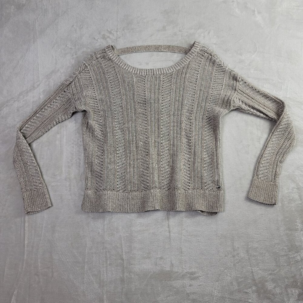American Eagle Gray & White Knit Women's Longsleeve Wool Sweater Top | Size M